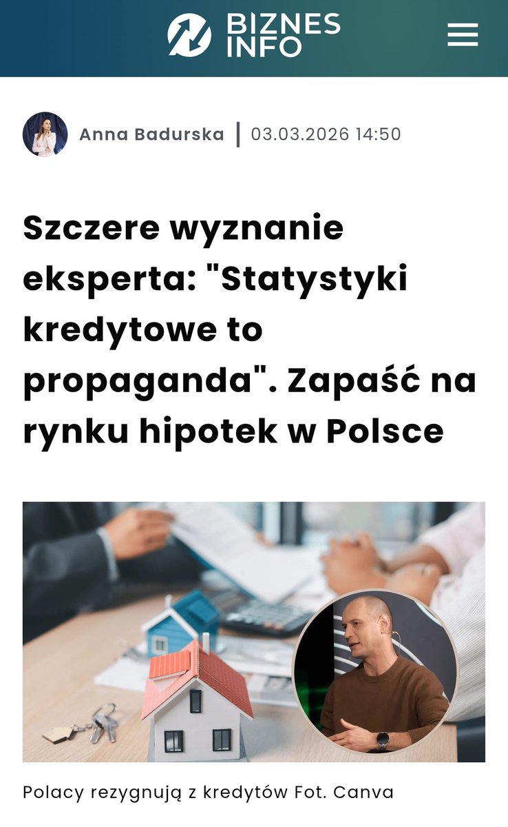 "Liczba umów kredytowych spada od powiedzmy października, listopada 2025 do teraz. Jest to 40% mniej – podkreśla <a href="/RSzczepankiewi/">Ronald Szczepankiewicz</a>"
 biznesinfo.pl/szczere-wyznan…