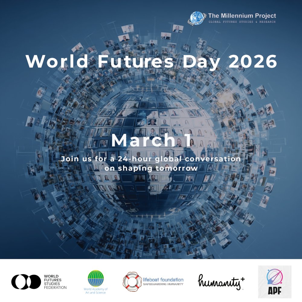 MillenniumProj's tweet photo. 🌍 #WorldFuturesDay survey open until March 16, 2025
As we look ahead to 2027, we invite everyone who has joined any of the past 13 #WFDs to share their reflections in our survey to help us improve future editions of this 24-hour annual event.

https://t.co/I2Zl2EiAc7 https://t.co/DzfG3PS828