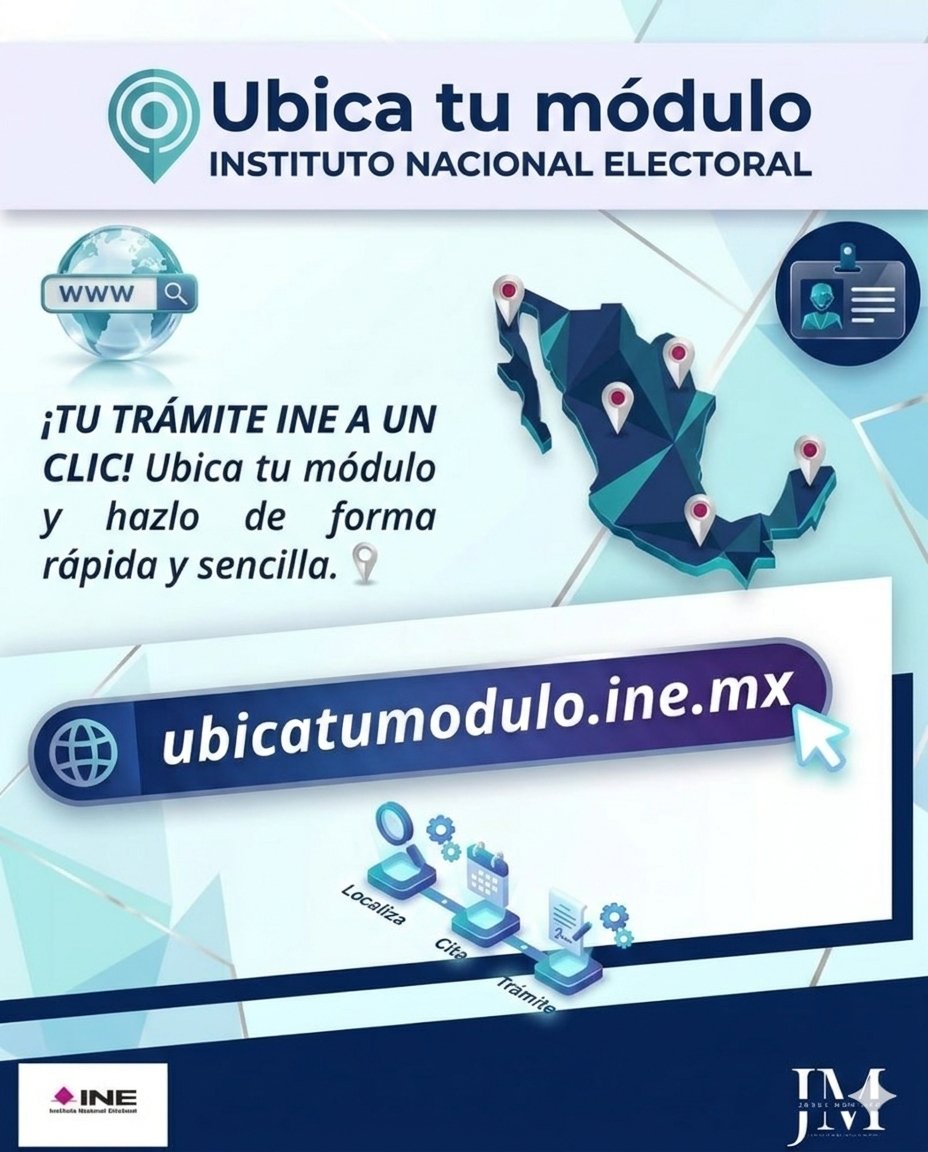 🗳️ ¡Tu trámite del INE, a un clic de distancia! 

Obtén o renueva tu credencial para votar en 3 pasos:
1️⃣ Localiza el módulo más cercano.
2️⃣ Agenda tu cita en línea.
3️⃣ Acude con documentos y ¡listo!

💻 Ingresa a ubicatumodulo.ine.mx
Rápido, sencillo y seguro. 

¡Participa!
