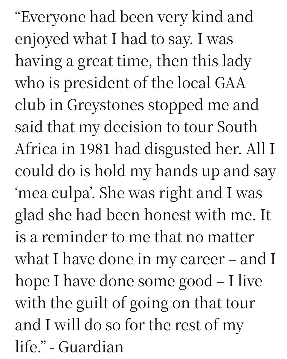 Former Irish scrum half John Robbie talking about his guilt at breaking the South Africa sports boycott 45 years ago.