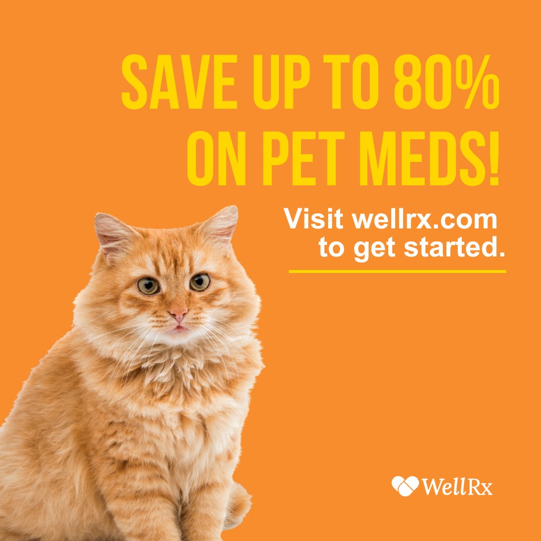wellrx's tweet photo. #DYK WellRx can help you save up to 80% on prescriptions for your entire family–including your pets?

Find your nearest participating pharmacy: https://t.co/zsKmWVLPgW

#savings #discounts #coupons #pets #cats #dogs #petparents https://t.co/7QK42tiJHR