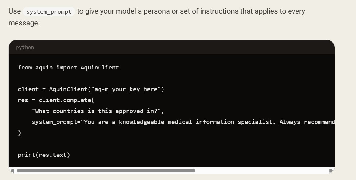 We just published our first update to npm and pip lib, 

now you can add system prompts to your trained model as well!

try over here aquin.app