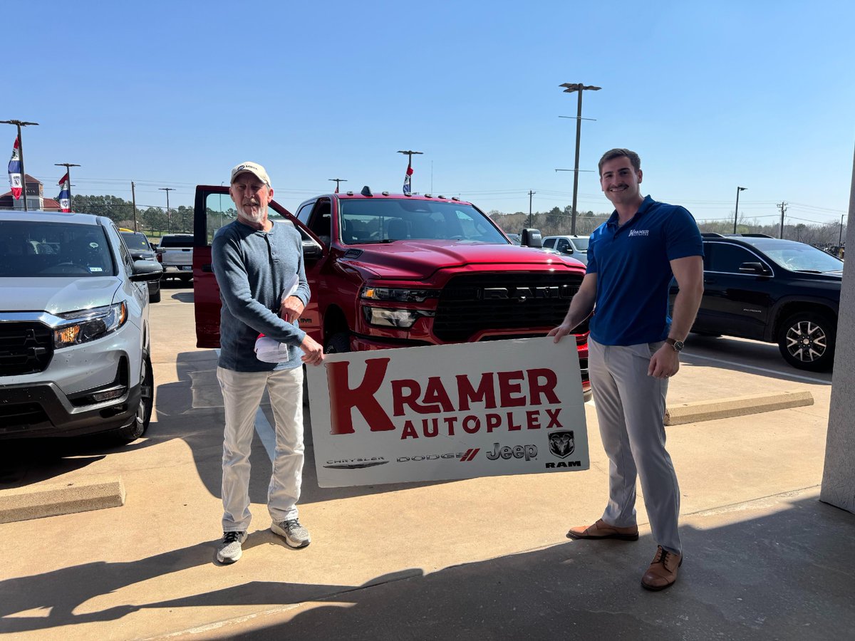KramerCDJR's tweet photo. Terry congratulations on the purchase of your brand-new 2026 Ram 2500! 🎉🎉
Come see Seth Brown for your next vehicle purchase! 😁

🖥️ Website Link: https://t.co/RdCOfow0kq
#Kramer #KramerAutoplex #LivingstonTX #NewCars #PreOwnedCars #KramerCDJR https://t.co/OZxslO3oCJ