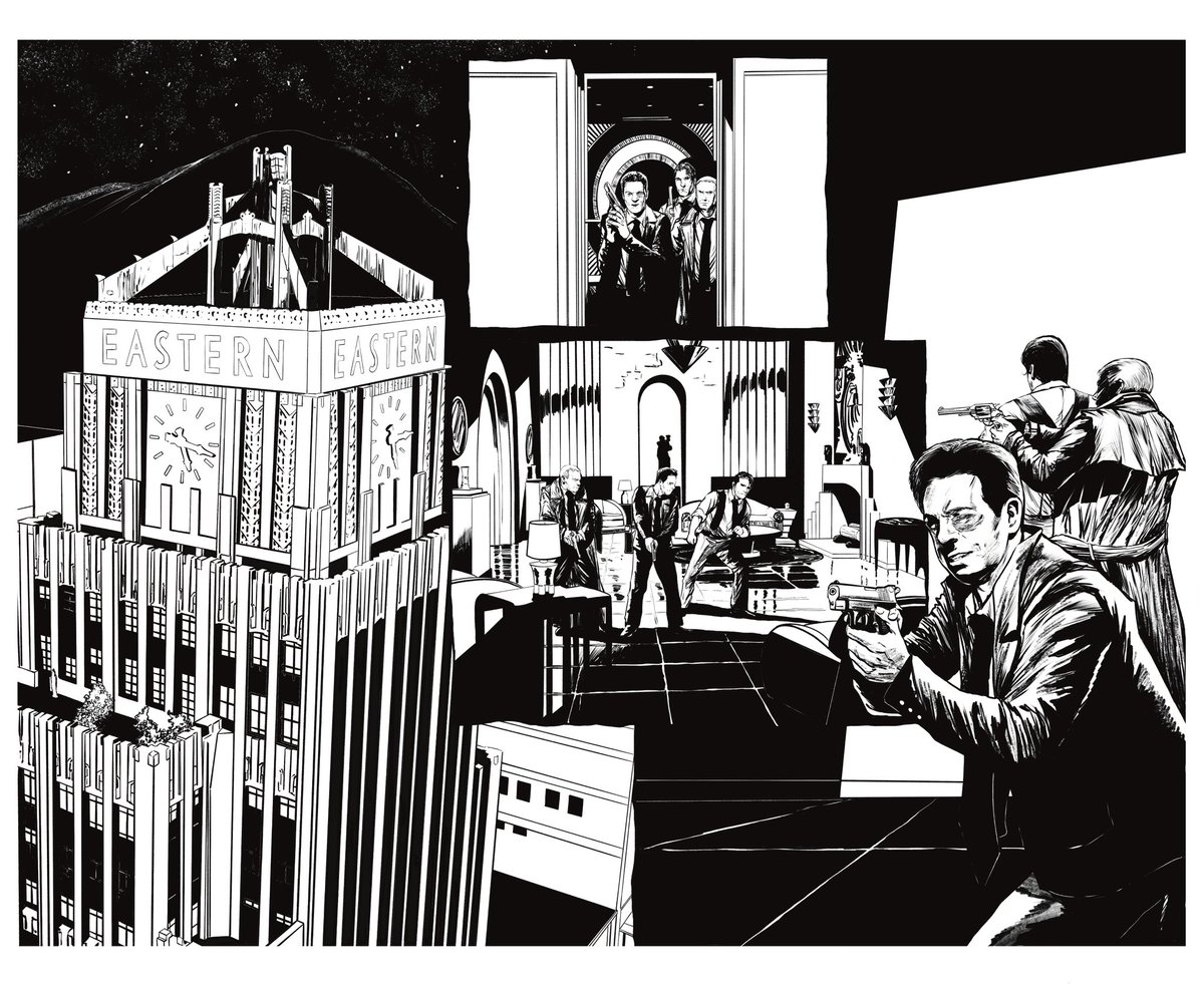 damientorresart's tweet photo. Got the go ahead from @KevinShinick to share one of the several double spreads I’ve drawn for Host Mortem! This was a fun one to work out, and sets up one of the most exciting sequences of the book. Just a little longer before this book is in your hands! #hostmortem #cloverpress https://t.co/sitk9DOwie