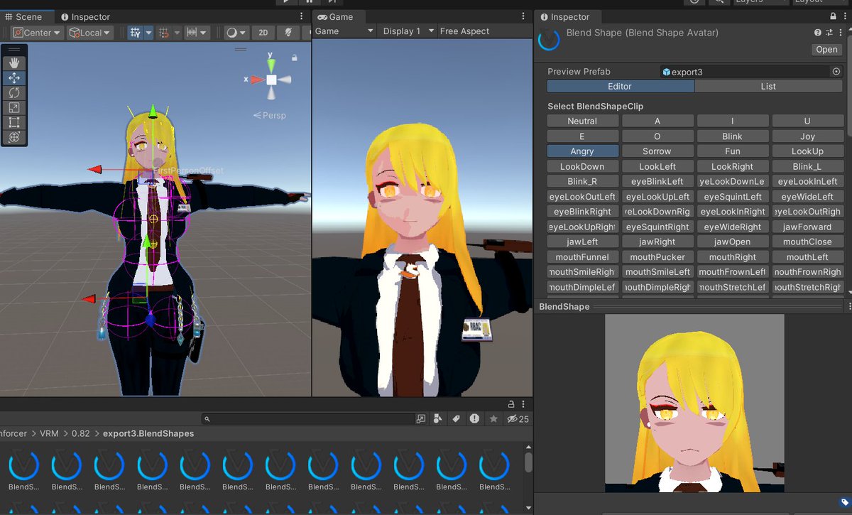 DProgrammer_'s tweet photo. Urban Mage Enforcer VTuber model update! 
She's almost done!
Rig, expressions, props toggles, physics w/ springbones and colliders. Weight paint is off so her clothes clip though and hair mesh needs some touches, so now comes polishing!
#VTuberModel #3DModeling #Blender3D #3DArt https://t.co/MiY6nRNiO9