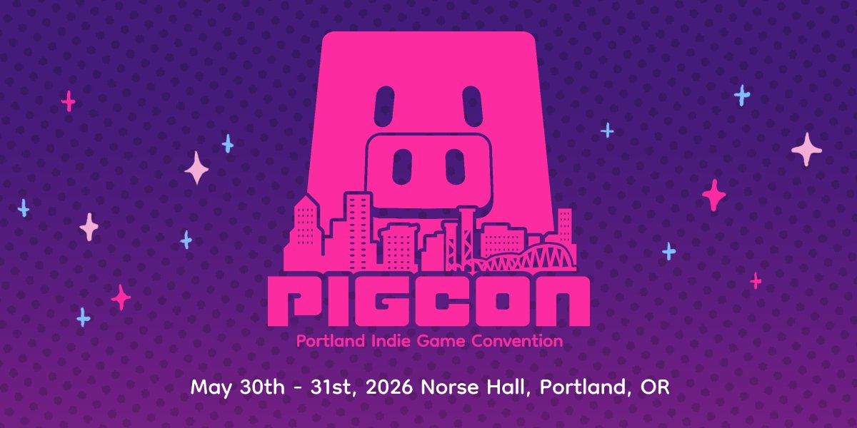 ANNOUNCING:
PIGCON, the Portland Indie Game Convention
A weekend for indie devs of all kinds to learn, share, and connect
May 30-31 at Norse Hall, Portland, OR pigcon.pigsquad.com
See you this spring 😉🌟