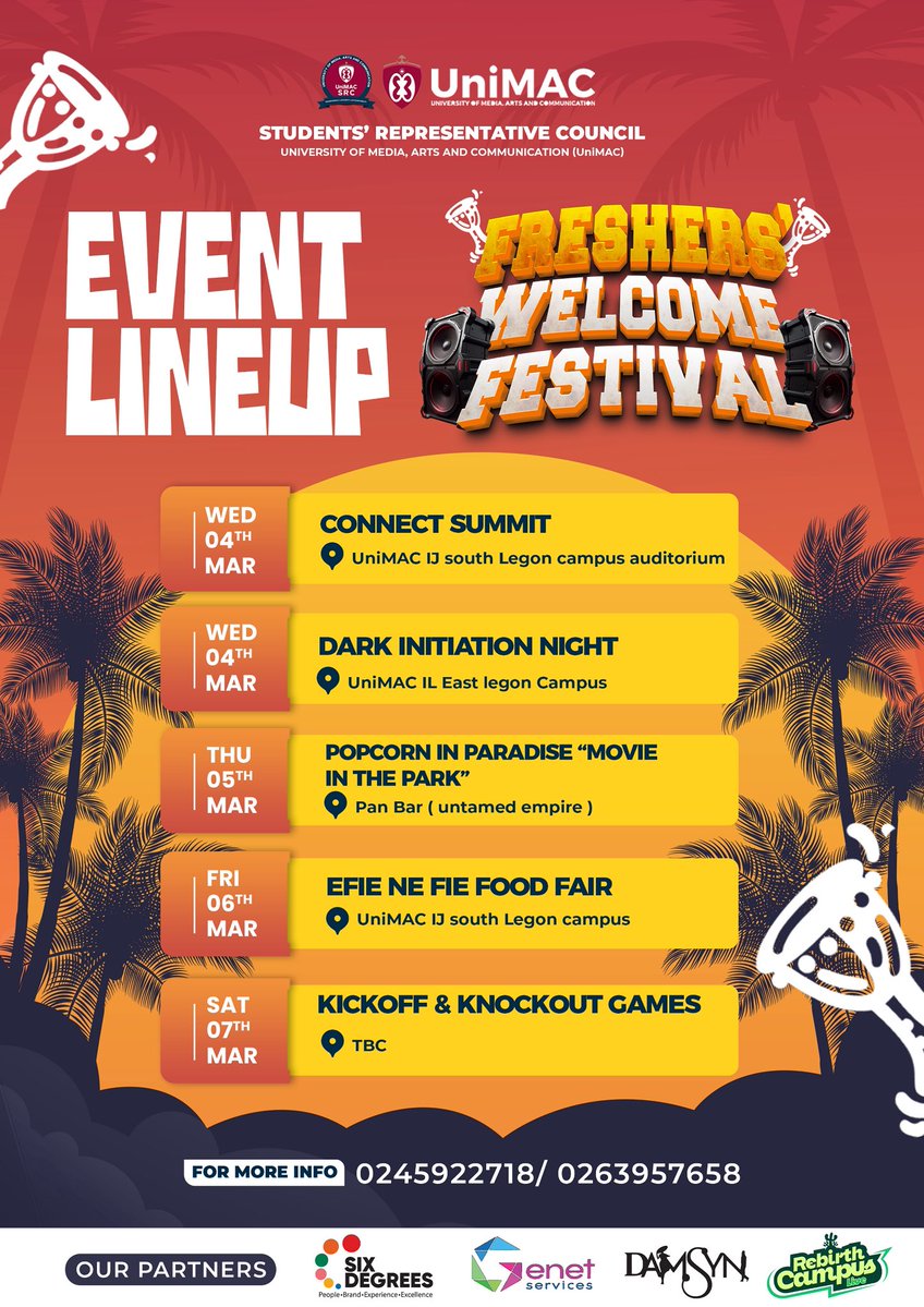 Let’s connect tomorrow at the UniMAC IJ South Legon Campus Auditorium at exactly 9:00 AM.

Don’t miss the insightful and inspiring words from our distinguished speakers. It’s going to be impactful, engaging, and worth your time!

#FreshersWelcomeFestival26