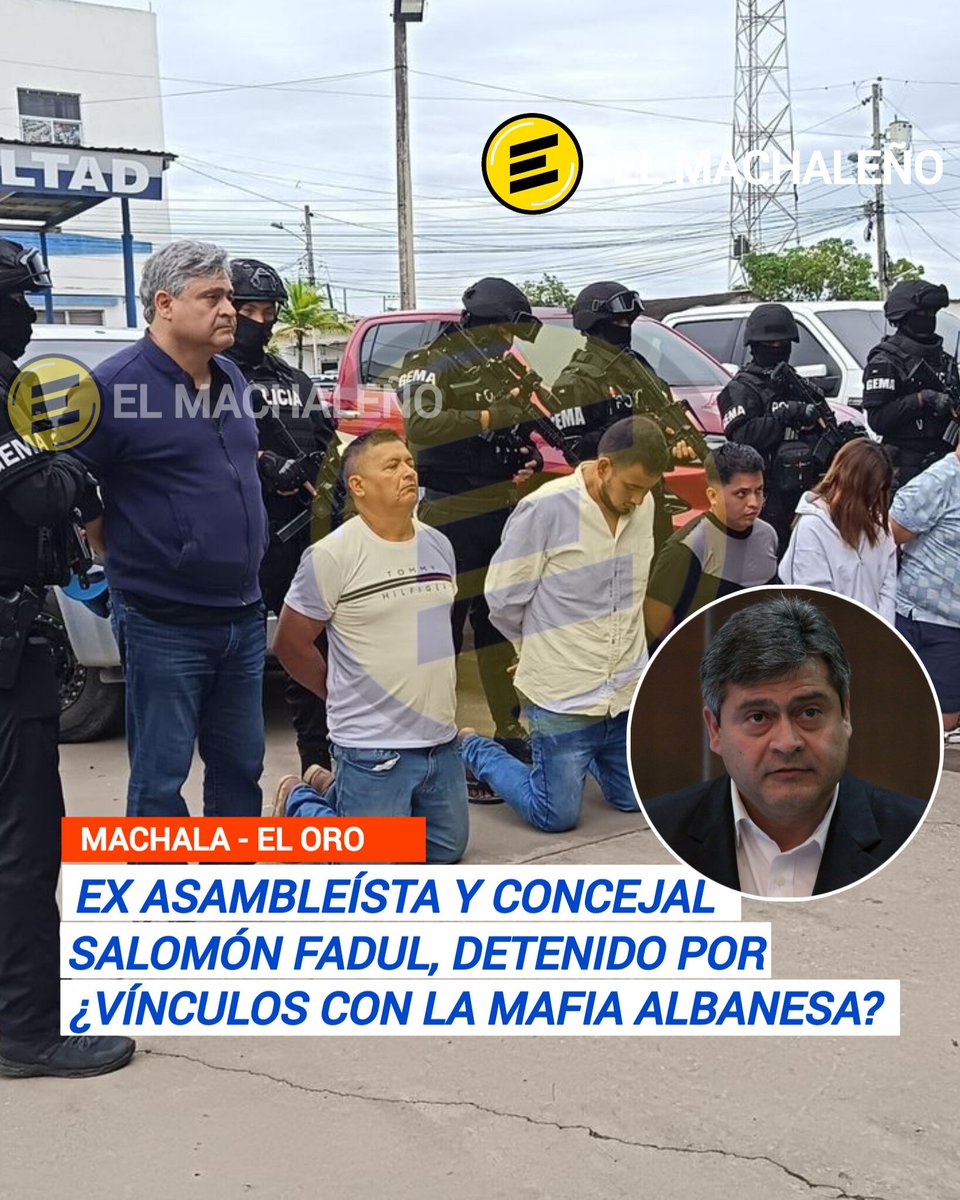 🔴#Urgente #Machala Noticias 
El ex asambleísta por El Oro y ex concejal de Machala fue detenido por tentáculos con la mafia albanesa, investigación por parte de la Fiscalía duro cerca de 20 meses y lograron incautar droga y cerca de 800 mil dólares.