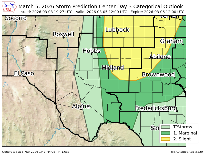 #SPC issues Day 3 Slight Convective Risk at Mar 3, 19:27z for MAF spc.noaa.gov/products/outlo…