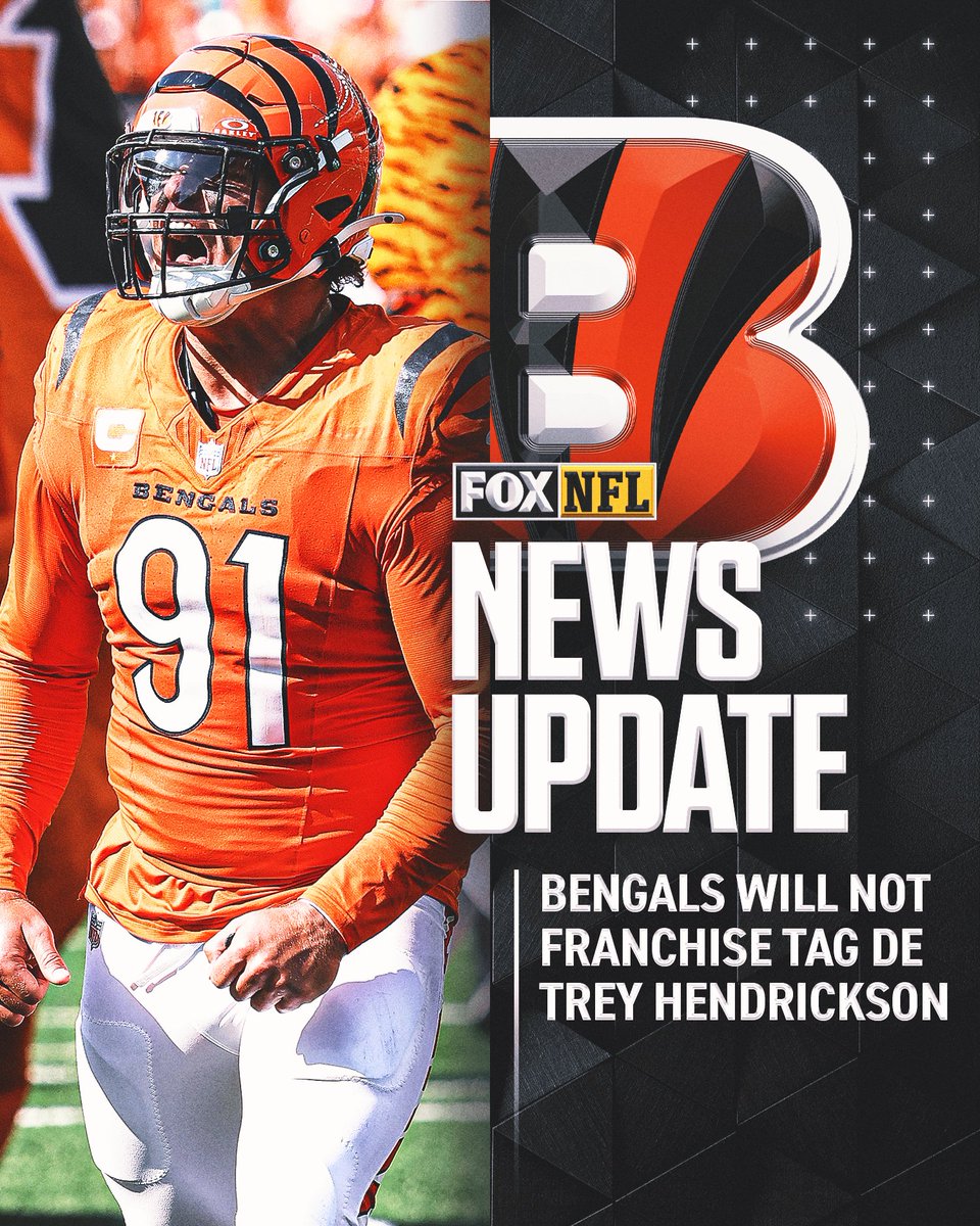 The #Bengals are not franchise tagging DE Trey Hendrickson and he will now become an unrestricted free agent.