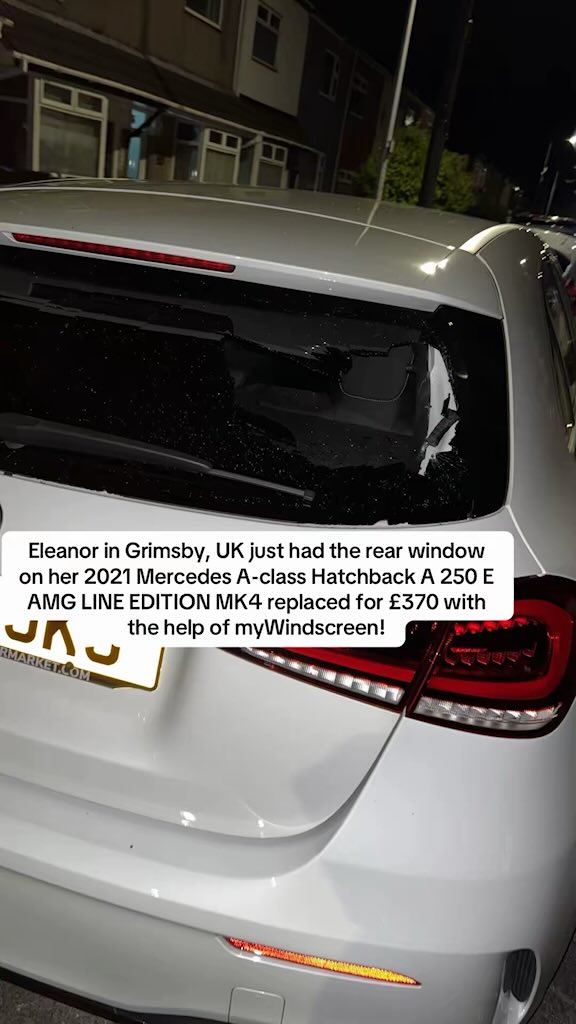 mywindscreen's tweet photo. Eleanor in Grimsby, UK just had the rear window on her 2021 Mercedes A-class Hatchback A 250 E AMG LINE EDITION MK4 replaced for £370 with the help of myWindscreen!

Got a cracked windscreen or damaged car glass? Get it sorted fast at https://t.co/JNjKBDwky3 https://t.co/G5NLDIrg1v