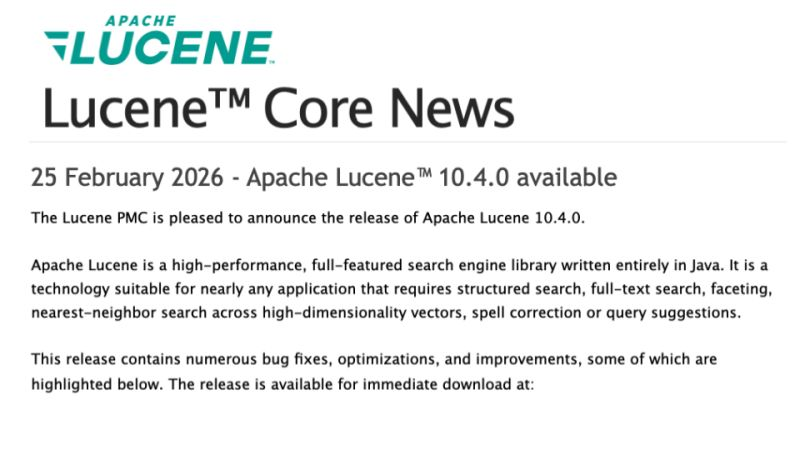 horovits's tweet image. 📢 @TheASF Lucene 10.4.0 is out!

✅ Many lucene queries should see a performance improvement of 10-15%
✅ A new scalar quantized format for dense vectors and knn search.

#Lucene sits at the heart of so many #search platforms, including @OpenSearchProj, that stand to benefit