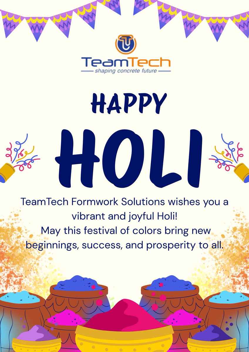 TeamTechF's tweet photo. Celebrating the colors of teamwork, progress, and new beginnings. 🌈

This Holi, TeamTech Formwork Solutions wishes you success that’s vibrant, partnerships that are strong, and projects that rise higher every year.Happy Holi!
🎉
#HappyHoli #TeamTech #StrongerTogether https://t.co/epzS2GoV0z