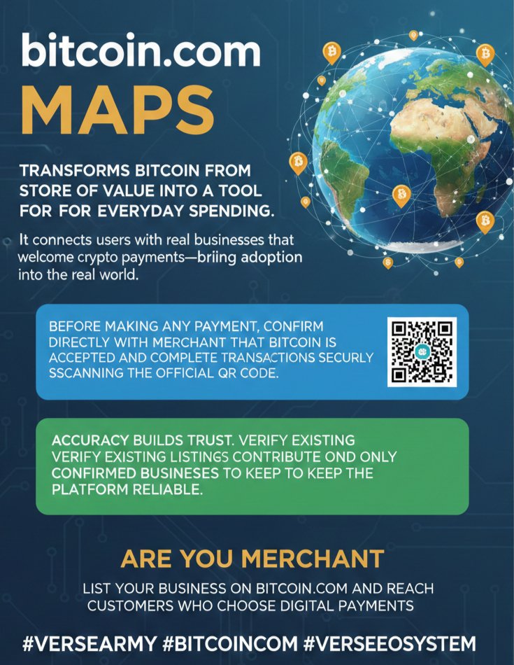 chinedu2f159429's tweet image. Bitcoin is meant to be used. 🌍

Bitcoin.com Maps connects you with real businesses that accept Bitcoin — verify, scan, and pay securely.

Merchants, get listed and reach digital spenders. 

#VerseArmy #BitcoinCom #BitcoinMaps #AcceptBitcoin