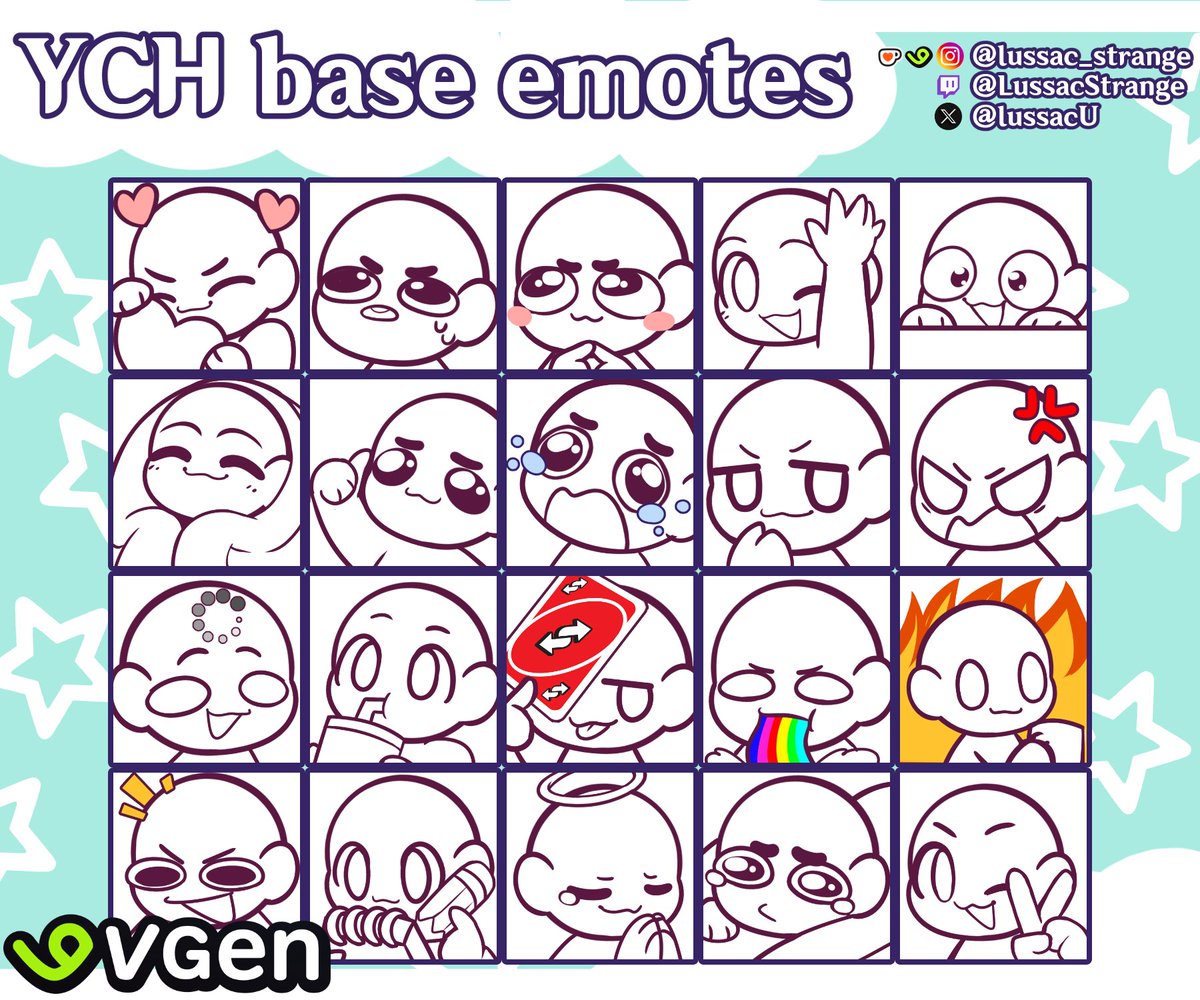 LussacU's tweet photo. A pack of 20 emotes bases for all your streaming needs!💚

#VGen #VGenShop #VGencomm
Link of my Vgen shop⬇️ https://t.co/8aEmqg77xx