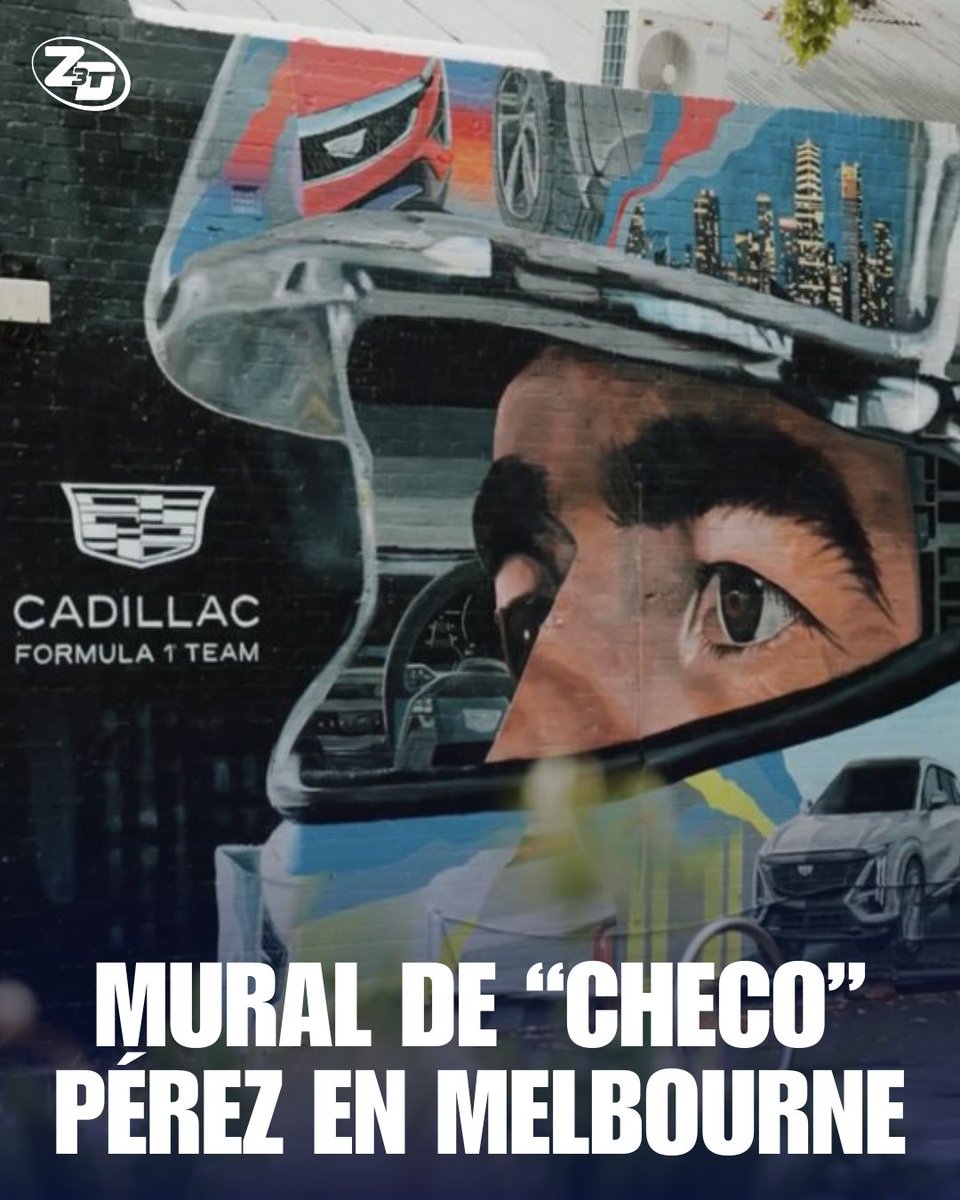 Zona3Deportes's tweet photo. #Zona3Deportes  |🏎️🇲🇽🎨Melbourne vibra con Checo Pérez.

Un mural callejero en la ciudad australiana muestra el casco y los ojos del piloto mexicano, junto al logo del equipo Cadillac F1, como símbolo de la emoción que despierta su debut en la temporada 2026. https://t.co/j6dEd9cFmQ
