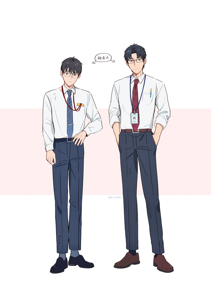 想著想著就畫了😆
因為也不知道他們未來做什麼工作,乾脆就選最簡單的襯衫
目高髮型沒什麼變化,嘗試了很多種都覺得很詭異...我絕對不會說我一度想從髮際線下手(遺傳的力量,爸爸!
二階堂是長劉海,但不像國中那種幼齒的~

為了想畫我沒畫到的高中生撩社會人士我也是很努力🤣