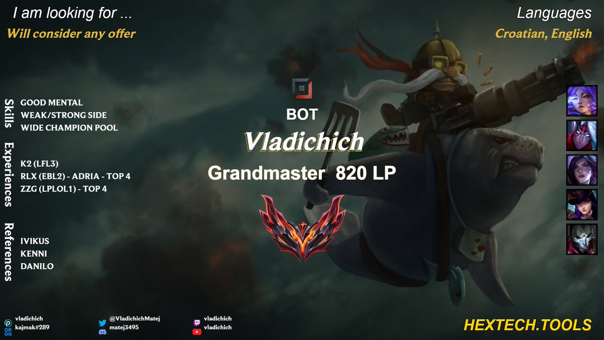 VladichichMatej's tweet photo. After reaching TOP 4 with @zerozone_gaming  in LPLOL1 
I am exploring new options for the Spring split.

RTs and likes appreciated.

Vods available on request. https://t.co/DVc6sNqPQw