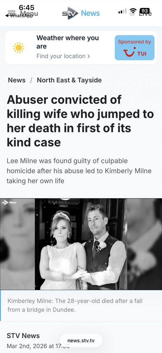 Good result in this landmark case in Scotland: Lee Milne was found guilty of culpable homicide after his abuse led to Kimberly Milne taking her own life. 

He previously strangled her. I hope the sentence reflects his torture of Kimberly that psychologically undid her. Men like
