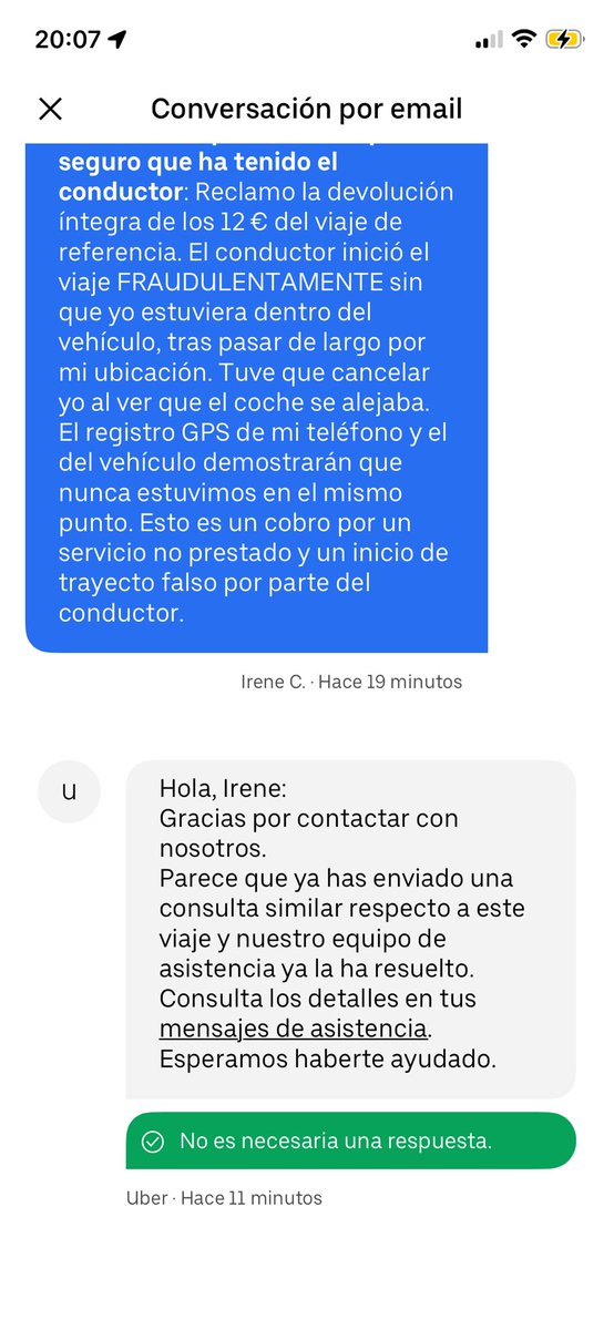 irsinaa's tweet photo. Hola @Uber_Support @Uber_ES. Un conductor inició un viaje de 12€ fraudulentamente sin recogerme en París (15 feb, 1:29 AM). A las 1:46 AM yo seguía en el punto de origen pidiendo otro Uber porque el primero me abandonó. Vuestro soporte en la app me ignora. Exijo mi reembolso ya. https://t.co/gkfUSvdVby