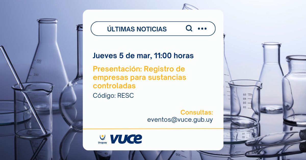 📢 Presentación | Registro de empresas para sustancias controladas ante el 
<a href="/MSPUruguay/">Ministerio de Salud Pública – Uruguay</a> 

🗓️ 5 de marzo 
🕑 11:00 h 
💻 Modalidad: Zoom 
🎯 Dirigido a: empresas 
📩 Inscripción 👉 forms.office.com/pages/response…