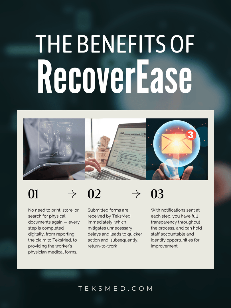 TeksmedServices's tweet photo. A smooth and timely recovery after a workplace injury is essential for both employees and employers. RecoverEase was developed to simplify the process and help individuals return to health and work more quickly and confidently.

🔗 Learn more by visiting https://t.co/YmH7c5SHnB https://t.co/OHSYoBkDUW