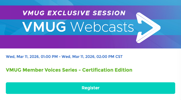 IdentityJason's tweet photo. VMUG Member Voices Series - Certification Edition. Join us for the next VMUG Member Voices: Certification Edition, featuring an interactive discussion with VMUG Vice President, Justin Sider. https://t.co/xzD4NXedlP https://t.co/sri3XVQZzX