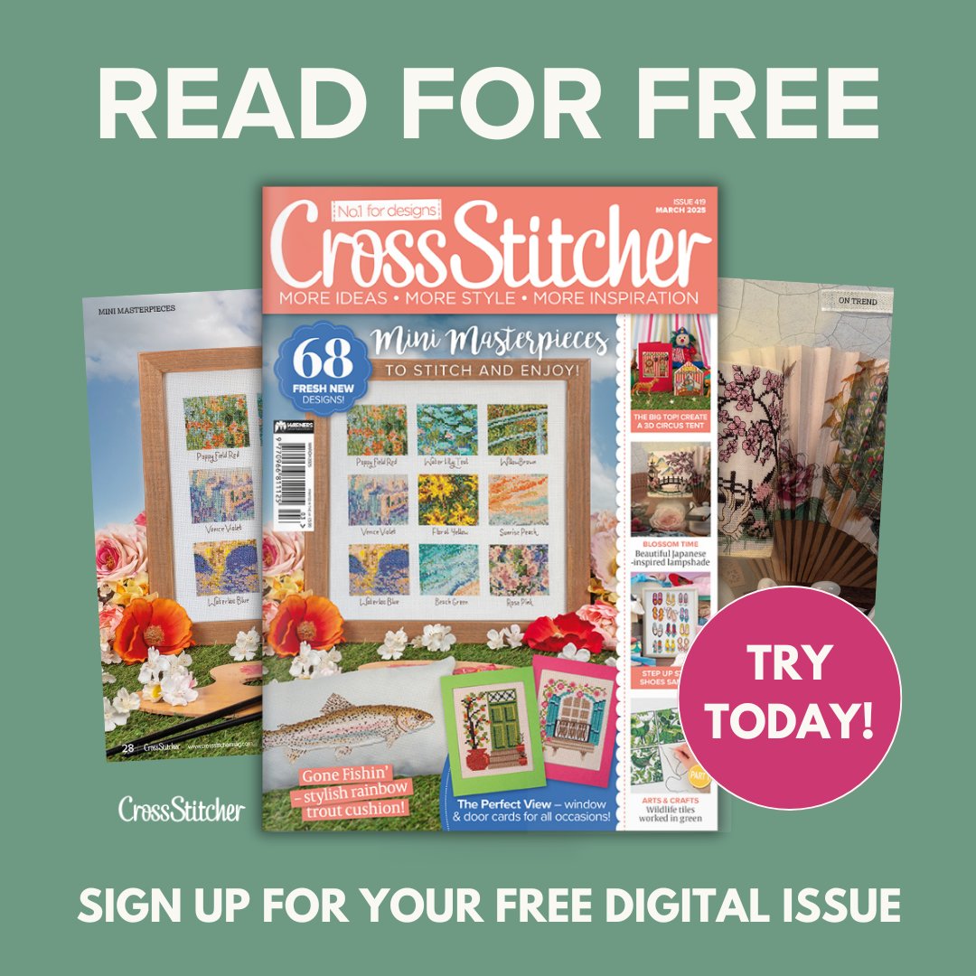 XStitchmagazine's tweet photo. Stitchers, we’ve got a treat for you! 😍

Sign up for our cross stitch emails today and enjoy a FREE digital issue of CrossStitcher to get you inspired.

Sign up now and start stitching with your free digital issue today 👉 https://t.co/pzmy8zbxkl

#crossstitcher #freemagazine https://t.co/H1p5IA3SUz
