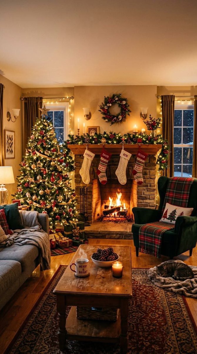 The magic of Christmas in the warmth of the home and the twinkling lights of the Christmas tree .