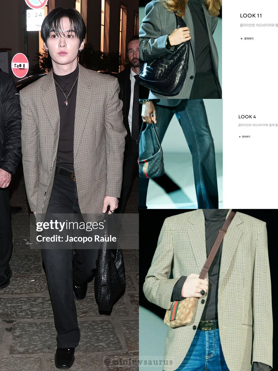 usually celebrities wear one complete look. i think it’s rare to see someone combining pieces from three different looks, i feel like gucci team gives a lot of flexibility and good treatment for Leeknow 

LEE KNOW AT GUCCI MFW
#LeeKnowXGucciMFW
#GucciPrimaveraXLeeKnow
