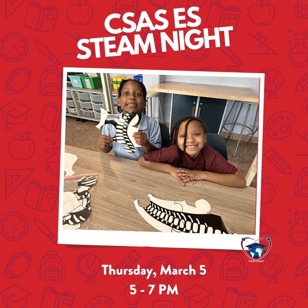 Join us Thursday, March 5th from 5–7 PM for STEAM Night at #CSASCS Elementary School! 🎨🔬📚

Enjoy STEAM activities, our 1st ever Art Show, a bottle drive &amp; book fair—all in one fun night!

We can’t wait to see you there!

<a href="/CharterEmpire/">Empire Charter Consultants</a>