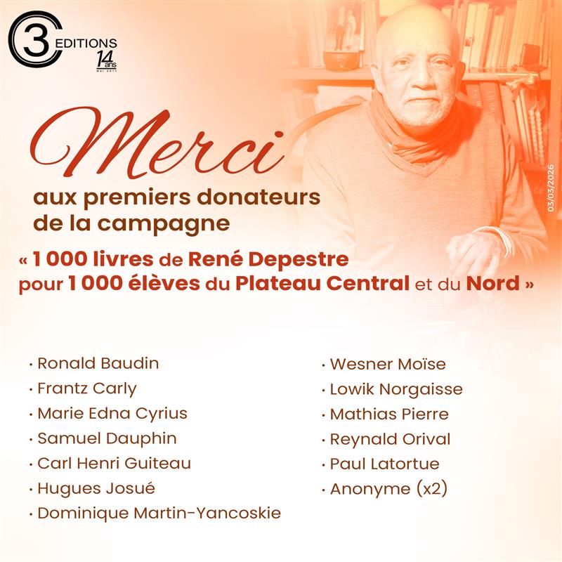 C3Editions's tweet image. Merci aux premiers donateurs de la campagne
« 1 000 livres de René Depestre pour 1 000 élèves du Plateau Central et du Nord ».
#c3editions #renedepestre #centenaire #livres #culture #lecture #imprimeriebrutus