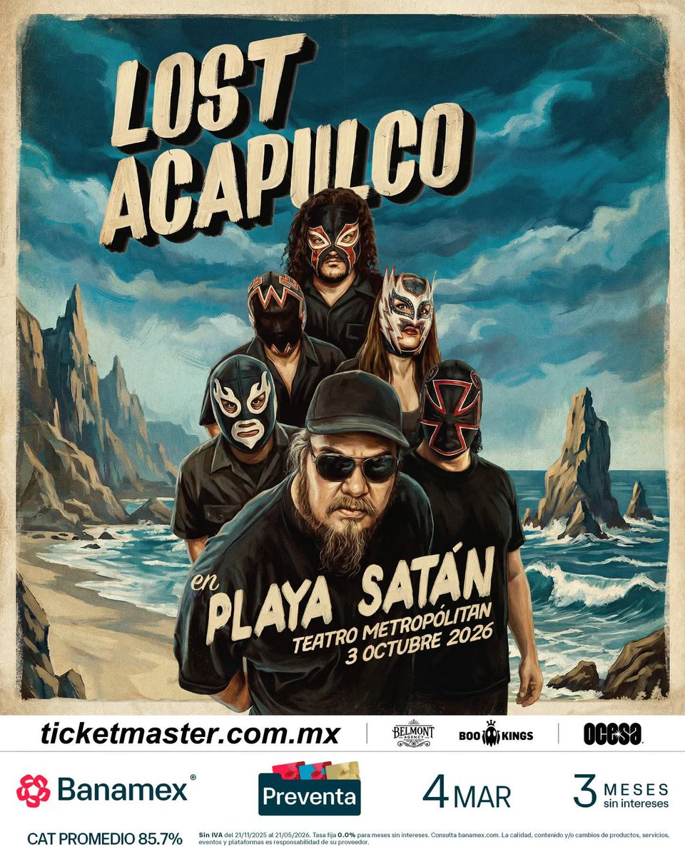 🏄 Lost Acapulco llega al Teatro Metropólitan🔥
#PreventaBanamex: 4 de marzo.
Venta general a partir del 5 de marzo.