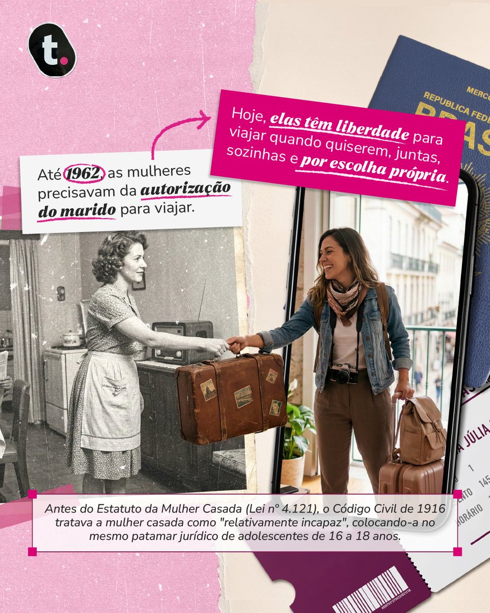meutudoapp's tweet image. Viajar sozinha. Morar sozinha. Decidir sozinha 🧳🏠

Desde 1962, com o Estatuto da Mulher Casada, a liberdade de escolha passou a ser um direito das mulheres.

Que toda mulher possa viver seus planos com autonomia e independência ✊

#meutudoapp #diadamulher #direitosdasmulheres