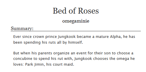 starlitggukx's tweet photo. ☕︎︎ FANFIC RECOMMENDATION
#jikookau

Bed of Roses by omegaminie (6K)

➙ Mature
➙ A/B/O
➙ Royalty
➙ Childhood friends

🔗- https://t.co/GUgqn1eOas https://t.co/K0a16DdRfP