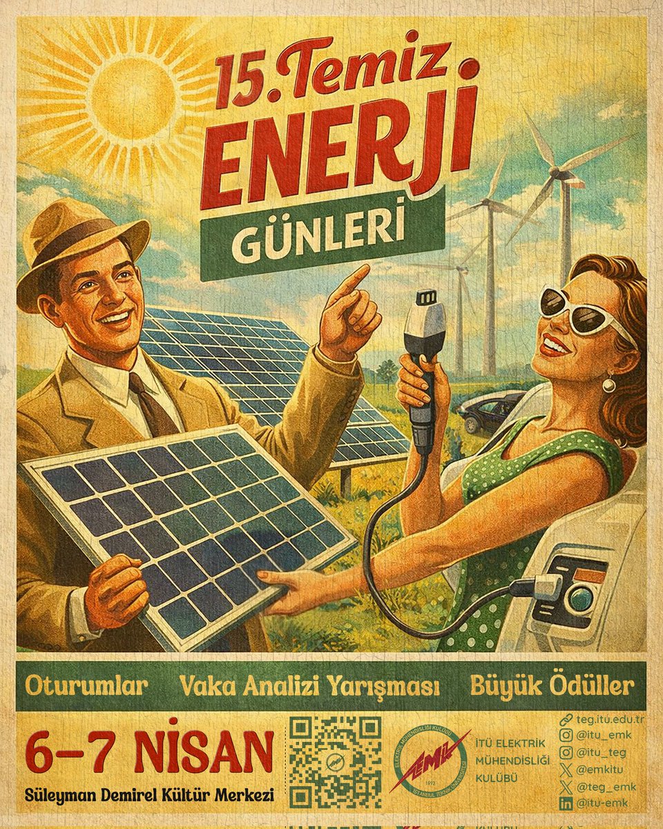 teg_emk's tweet photo. 15. Temiz Enerji Günleri’nde sürdürülebilirliği konuşuyoruz! 6-7 Nisan’da Süleyman Demirel KM'de; ilham verici oturumlar, vaka analizi yarışması ve büyük ödüllerle sizlerle! Vaka analizi başvurularımız 9 Mart'ta başlayacaktır. Kayıt ve başvuru linki profilde!💚

#TEG #İTÜEMK #itü https://t.co/UmFOdau75J