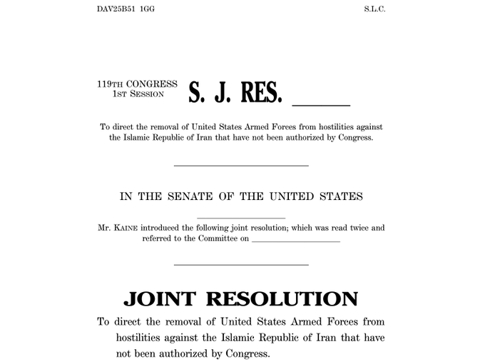 MarioNawfal's tweet photo. 🚨🇺🇸 House to vote tomorrow on pulling U.S. forces from Iran war

The House of Representatives will vote tomorrow at 4 p.m. ET on Sen. Tim Kaine's war powers resolution demanding the removal of American forces from hostilities against Iran until Congress formally authorizes the operation.

It only needs 51 votes to advance to the Senate.

Whether it passes or not, the vote alone forces every member of Congress to put their name next to a position: either you're on record backing an unauthorized war or you're on record trying to end it.

Source: @sentdefender