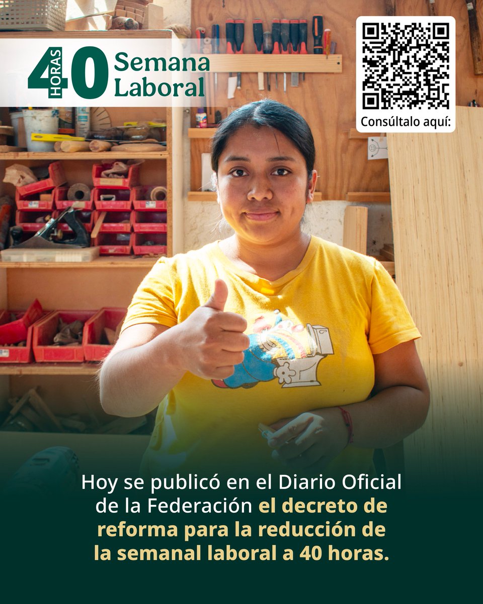 Después de 100 años, la reducción de la jornada laboral de 48 a 40 horas a la semana se establece en la Constitución. Felicidades a las y los trabajadores de nuestro país. ¡Las 40 horas son una realidad!

Consúltalo aquí: acortar.link/tPJxBj