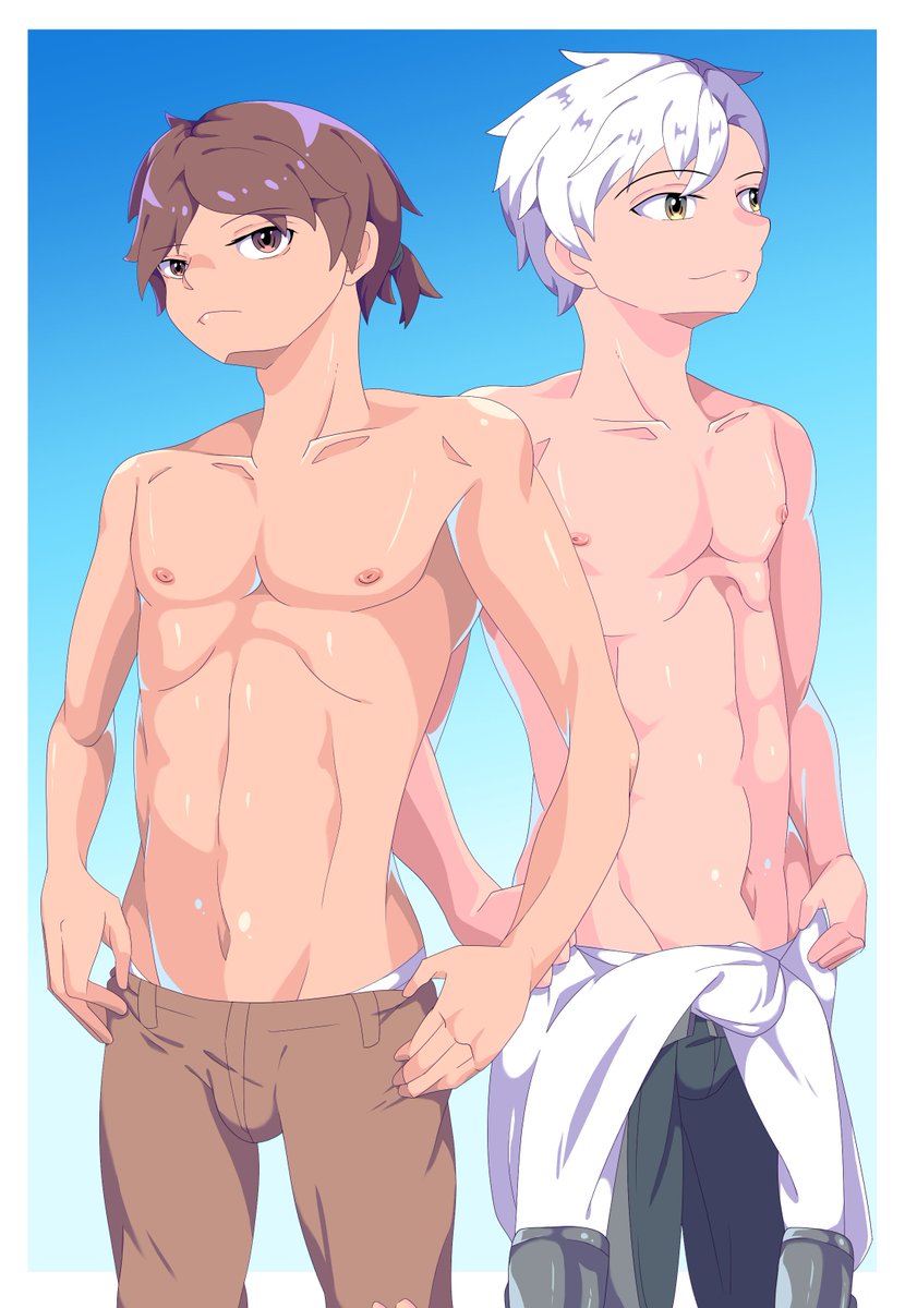 CommanderO25's tweet photo. Been in a bit of a slump with my art due to being torn with wanting to learn to do better full render and learning a simple style for animation purposes >_<

Anyways just a bit of a practice and testing with my ocs being shirtless😋
#originalcharacters #AnimeArt #lgbtcharacters https://t.co/1vPz8B5NQ0