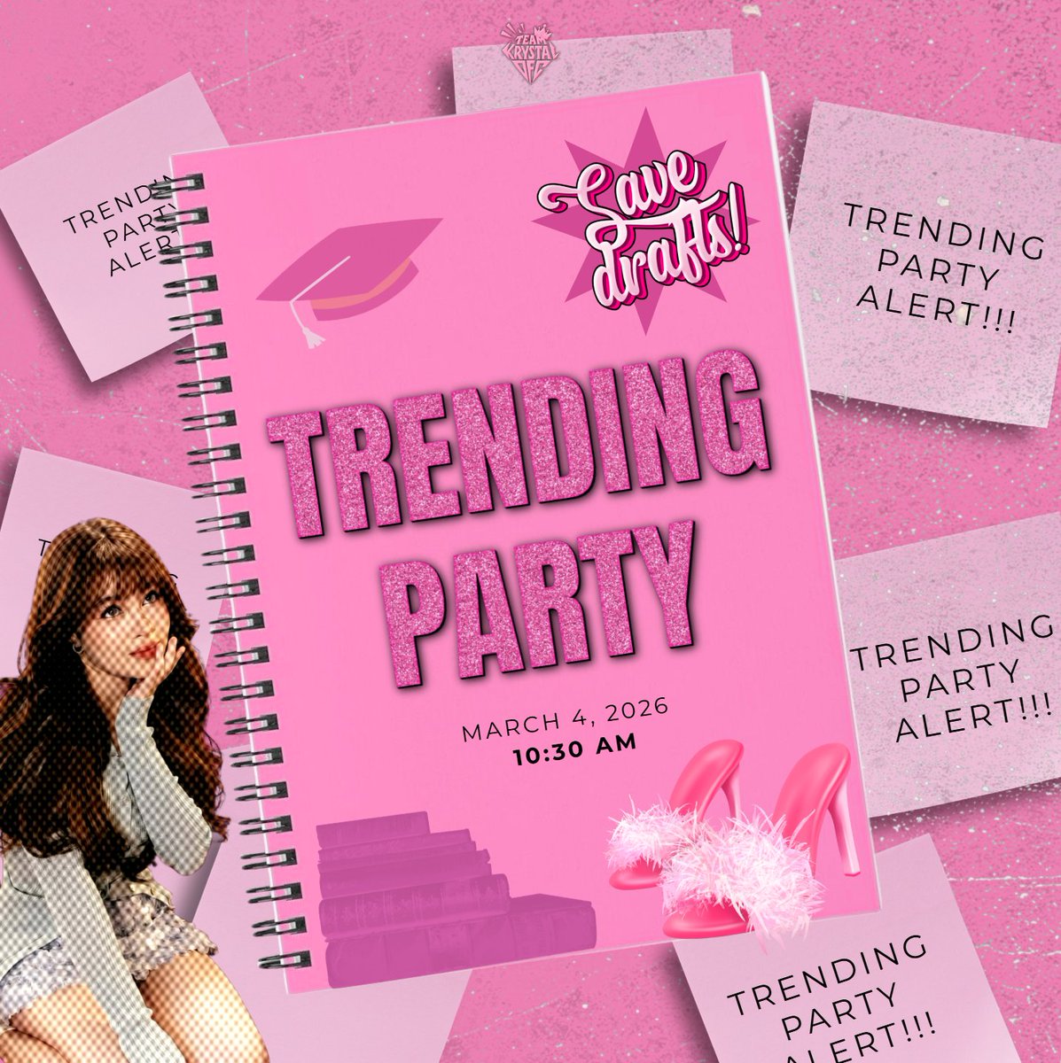 TALIANS!!

We’re having another Trending Party for Krystal! She’s going LIVE on TicktoClock! 🎉✨

Set your alarms — we go LIVE at exactly 10:30 AM. Let’s show our full support and make some noise!

#KrystalMejes
