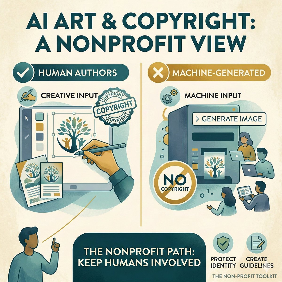 AI-generated art can’t be copyrighted.

What does that mean for nonprofits using AI for logos, campaign graphics, and grant writing?

Before you hit publish on your next AI-created asset, read this 👇

Mission-aligned, practical guidance.

#GenAI 

ginadebogovich.substack.com/p/ai-generated…
