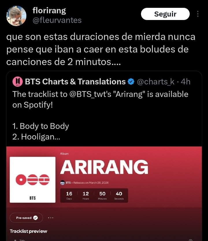 Que ganas de botar mrda dvrddd
Juega a ser fan y se manda la real cagada con su comentario 

Porfavor dense cuenta a quien siguen, se quiere hacer la muy fan cuando en realidad se manda comentarios como estos