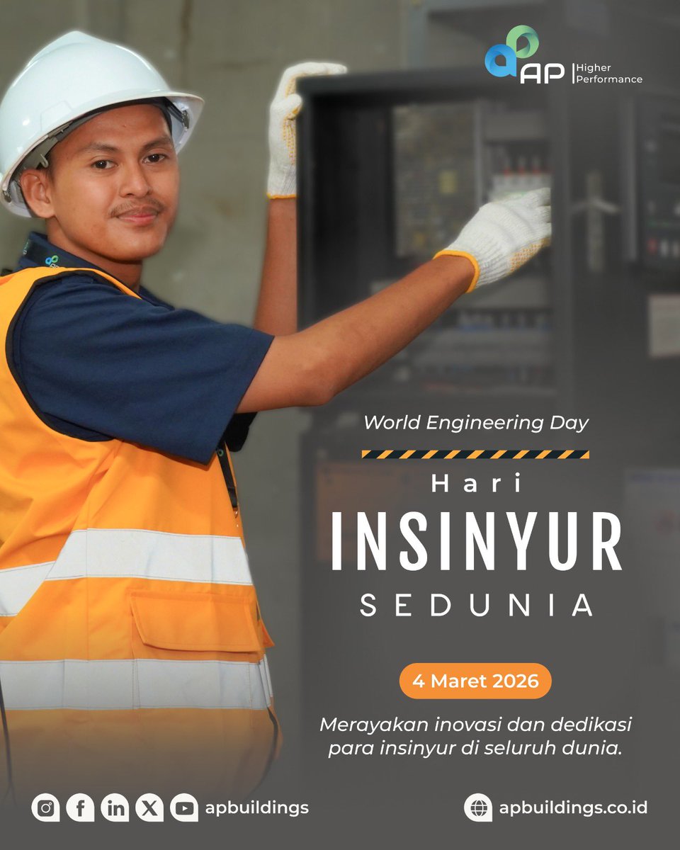 apbuildings's tweet image. Di balik setiap infrastruktur dan teknologi, ada kerja cermat dan tanggung jawab besar. Mari terus menghadirkan solusi terbaik untuk masa depan yang lebih tangguh dan berkelanjutan.
#APBuildings #APHigherPerformance #WorldEngineeringDay
