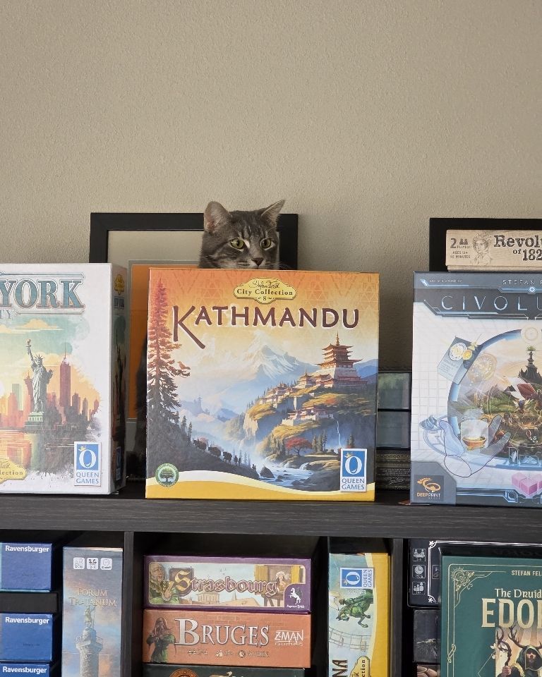 ErnstSam's tweet photo. Boris enjoyed #Felduary a great deal. Cat-mandu was his favorite. #boardgames #feld https://t.co/r7u5x7FLmN