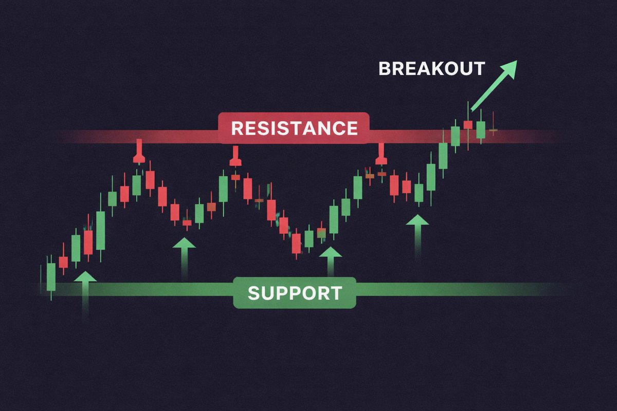 Day 2, of Learning Crypto 📚

Learning about Support &amp; Resistance :

Support = buying pressure 📈
Resistance = selling pressur 📉

Levels break when momentum increases.

Note - Nothing is permanent in the market.
Always wait for confirmation.

Lesson: Patience > Prediction. 📊