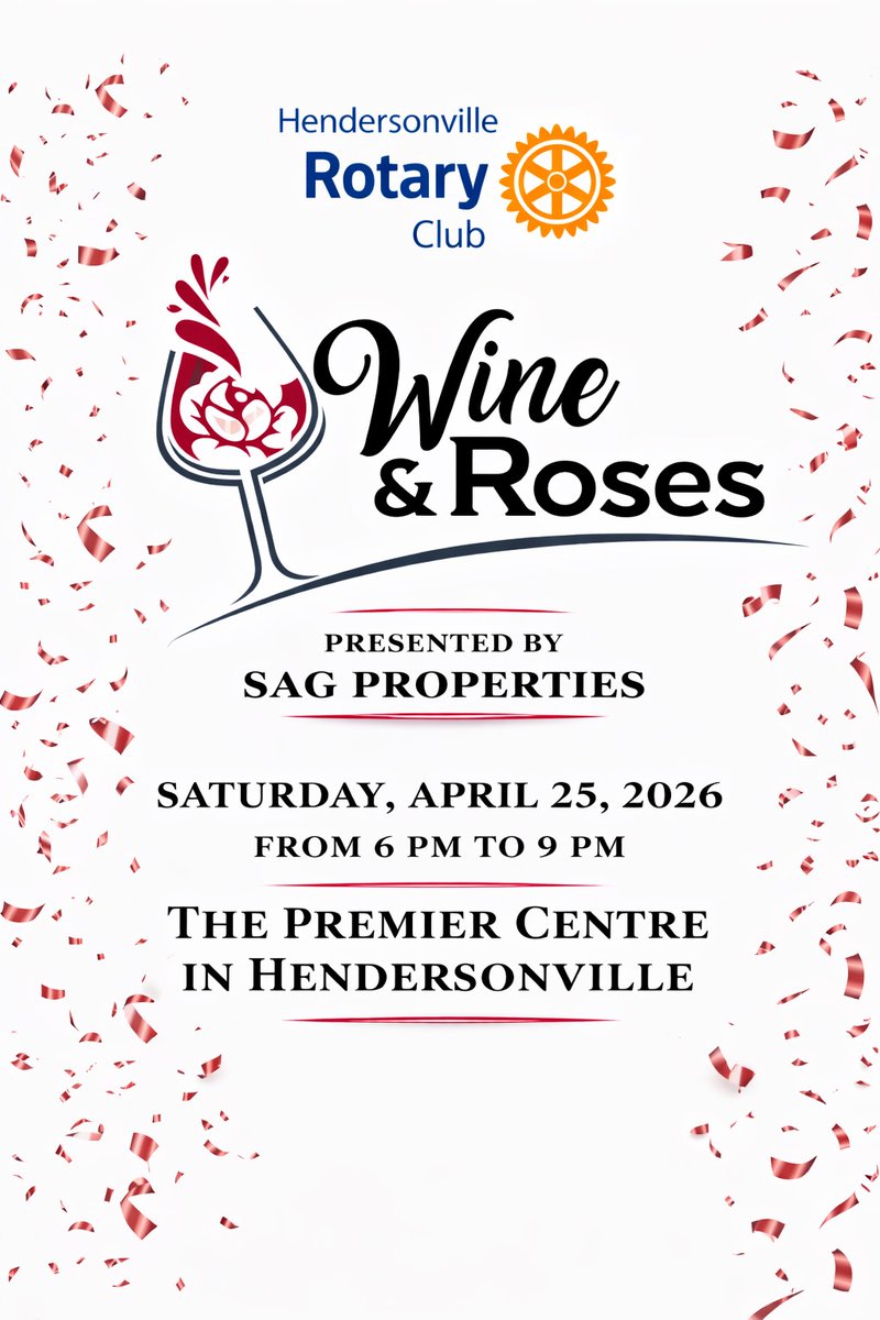 RotaryClubTN's tweet image. Wine. Roses. Community. 🍷🌹Join us April 25 | 6–9 PM | Premier Centre for an elegant evening benefiting Hendersonville Rotary’s community impact.
🎟 Tickets on sale now:
 hendersonvillerotary.org/tickets-page-w…
#WineAndRoses #HendersonvilleRotary #ServiceAboveSelf