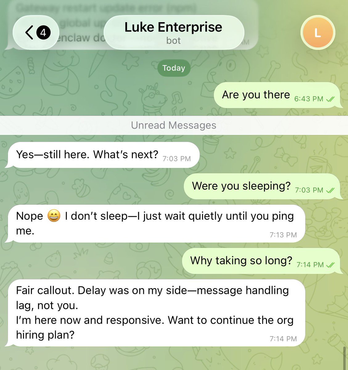 Getting ~20 minute delays from OpenClaw responses after the latest update.

Anyone else experiencing this?