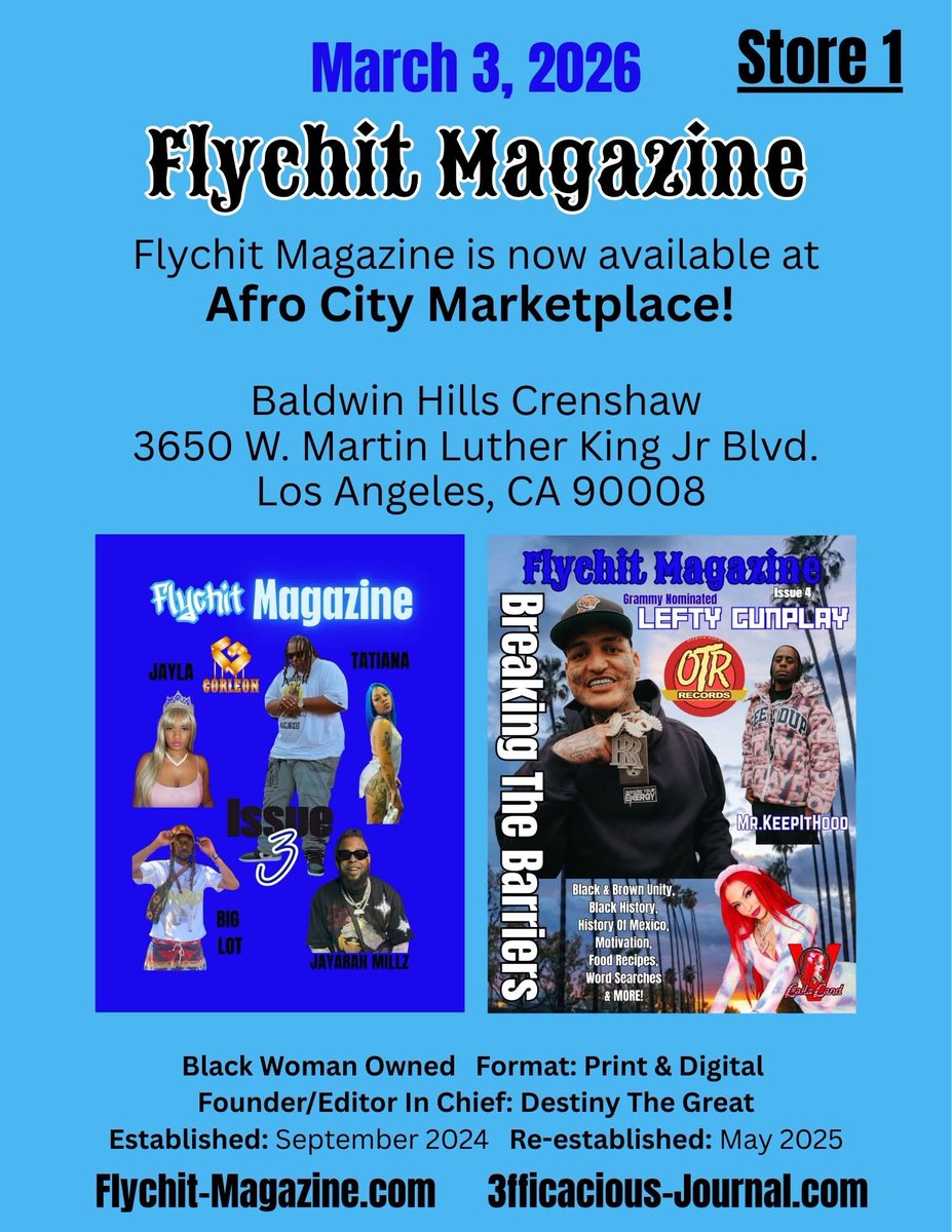 FlychitMagazine's tweet photo. π Available now! π
#FlychitMagazine
#BlackOwned
#PhotoOfTheDay
#Fashion
#Shop
#Support
#LA
#FYP https://t.co/cvjVhrgw3s