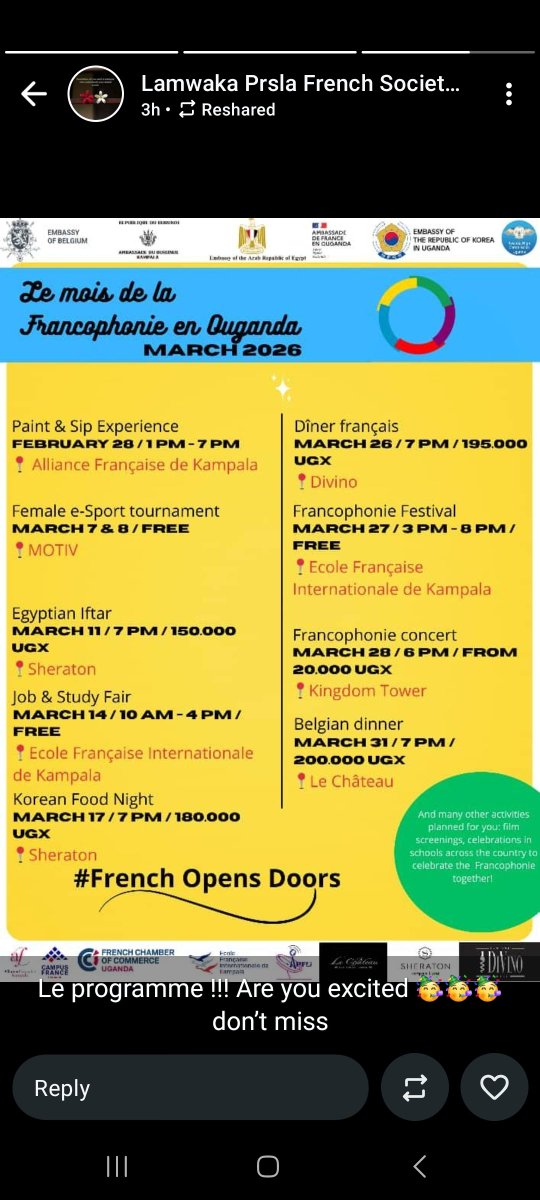 ACFUO1's tweet photo. The program line-up our francophone month 😊 Le français ouvre des portes 😊 https://t.co/sFJw8frCtn