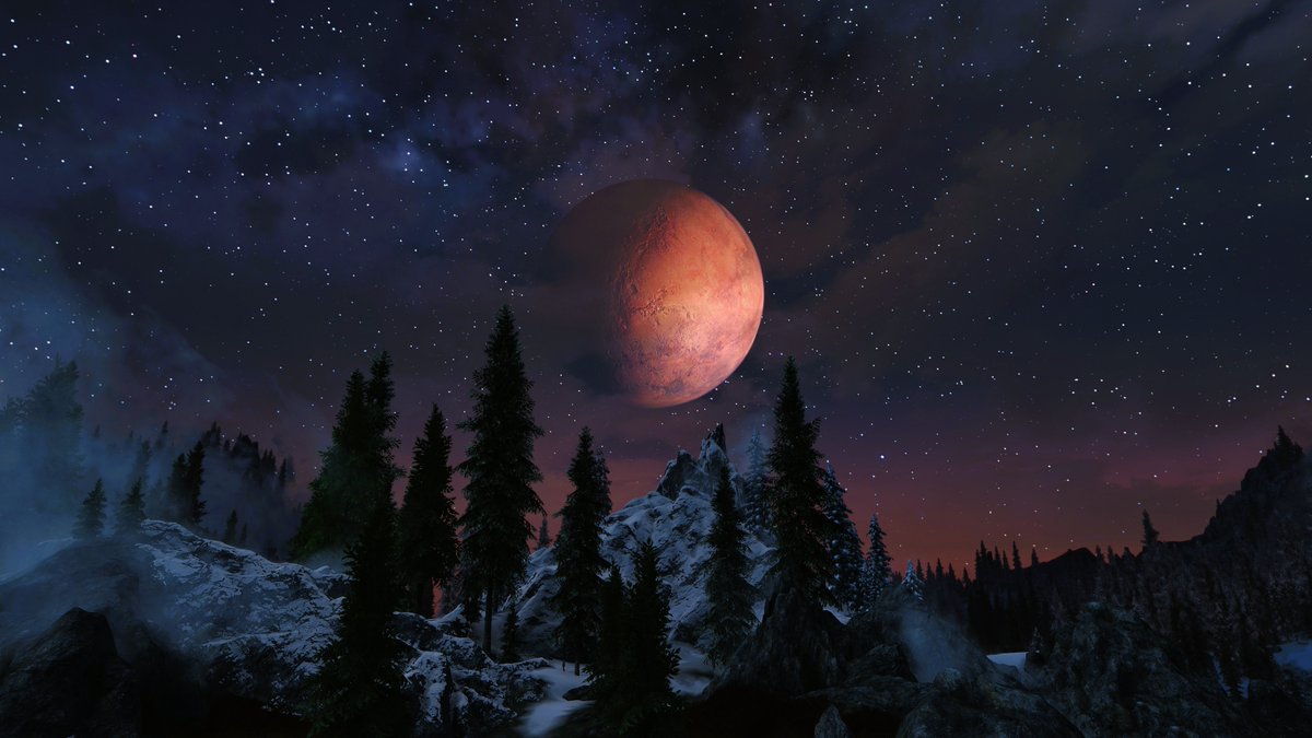 TheAncientGame4's tweet photo. Red Moon, Magic Sky.. ⚔️ 
The red moon Masser hangs swollen and plump on a clear, dark, magical night in The Old Kingdom!
Skyrim: Anniversary Edition 
🎮⚔️💚#Skyrim #VPWorld #ThePhotoMode #VPGamers #VPTree #MagicMarch #ElderScrolls https://t.co/YeOkxehwwM